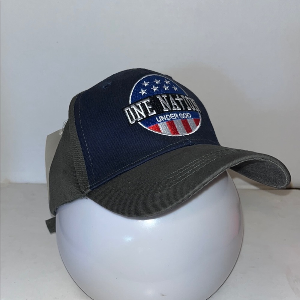 Blue and Gray Snapback Hat with American Flag Emblem